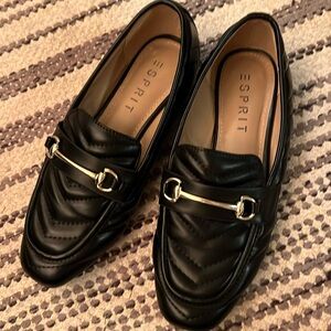 Quilted Black Loafers with Gold Horse Bit Detail